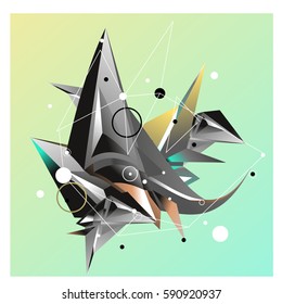 Vector of triangle fractal geometric 3d forms. Modern info banner abstract backgrounds for poster, message presentations or identity layouts. Graphic template and ideas.