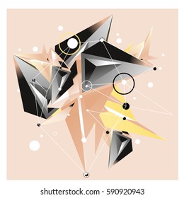 Vector of triangle fractal geometric 3d forms. Modern info banner abstract backgrounds for poster, message presentations or identity layouts. Graphic template and ideas.