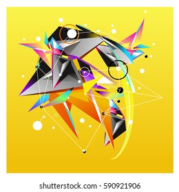 Vector of triangle fractal geometric 3d forms. Modern info banner abstract backgrounds for poster, message presentations or identity layouts. Graphic template and ideas.