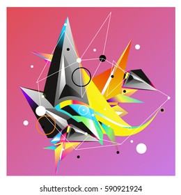 Vector of triangle fractal geometric 3d forms. Modern info banner abstract backgrounds for poster, message presentations or identity layouts. Graphic template and ideas.