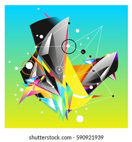 Vector of triangle fractal geometric 3d forms. Modern info banner abstract backgrounds for poster, message presentations or identity layouts. Graphic template and ideas.