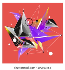 Vector of triangle fractal geometric 3d forms. Modern info banner abstract backgrounds for poster, message presentations or identity layouts. Graphic template and ideas.