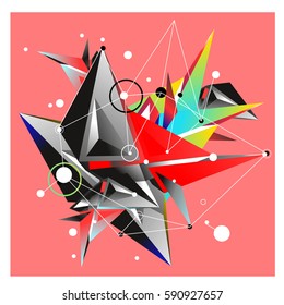 Vector of triangle fractal geometric 3d forms. Modern info banner abstract backgrounds for poster, message presentations or identity layouts. Graphic template and ideas.