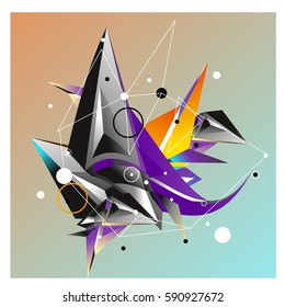 Vector of triangle fractal geometric 3d forms. Modern info banner abstract backgrounds for poster, message presentations or identity layouts. Graphic template and ideas.