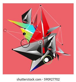 Vector of triangle fractal geometric 3d forms. Modern info banner abstract backgrounds for poster, message presentations or identity layouts. Graphic template and ideas.