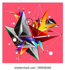 Vector of triangle fractal geometric 3d forms. Modern info banner abstract backgrounds for poster, message presentations or identity layouts. Graphic template and ideas.