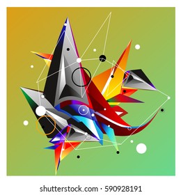 Vector of triangle fractal geometric 3d forms. Modern info banner abstract backgrounds for poster, message presentations or identity layouts. Graphic template and ideas.