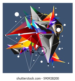 Vector of triangle fractal geometric 3d forms. Modern info banner abstract backgrounds for poster, message presentations or identity layouts. Graphic template and ideas.