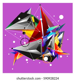 Vector of triangle fractal geometric 3d forms. Modern info banner abstract backgrounds for poster, message presentations or identity layouts. Graphic template and ideas.