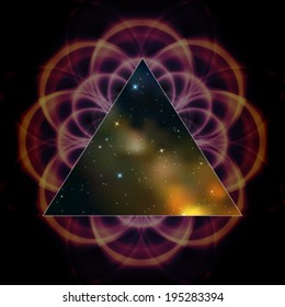 Vector triangle framed space illustration with psychedelic background
