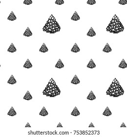Vector triangle garland tree seamless pattern. Merry Christmas and happy new year greeting card backdrop design. Retro hand drawn flat art on white background.