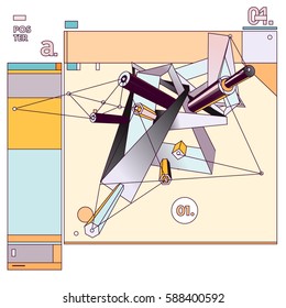 Vector of triangle geometric 3d forms. Modern info banner abstract backgrounds for poster, message presentations or identity layouts. Graphic template and ideas.