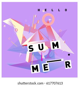Vector of triangle geometric 3d forms. Modern info banner abstract backgrounds for Summer Poster. Message presentations or identity layouts. Graphic template and ideas.