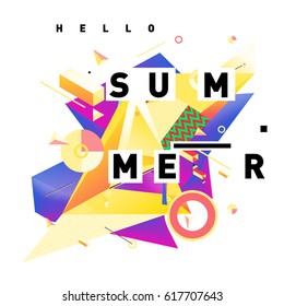 Vector of triangle geometric 3d forms. Modern info banner abstract backgrounds for Summer Poster. Message presentations or identity layouts. Graphic template and ideas.