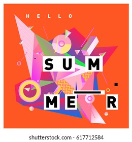 Vector of triangle geometric 3d forms. Modern info banner abstract backgrounds for Summer Poster. Message presentations or identity layouts. Graphic template and ideas.