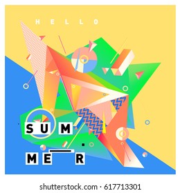 Vector of triangle geometric 3d forms. Modern info banner abstract backgrounds for Summer Poster. Message presentations or identity layouts. Graphic template and ideas.