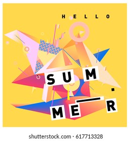 Vector of triangle geometric 3d forms. Modern info banner abstract backgrounds for Summer Poster. Message presentations or identity layouts. Graphic template and ideas.
