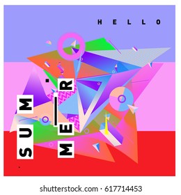 Vector of triangle geometric 3d forms. Modern info banner abstract backgrounds for Summer Poster. Message presentations or identity layouts. Graphic template and ideas.