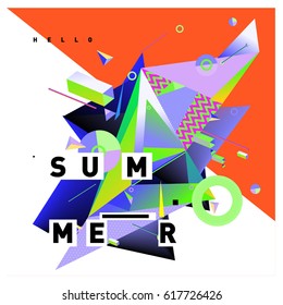 Vector of triangle geometric 3d forms. Modern info banner abstract backgrounds for Summer Poster. Message presentations or identity layouts. Graphic template and ideas.