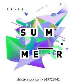 Vector of triangle geometric 3d forms. Modern info banner abstract backgrounds for Summer Poster. Message presentations or identity layouts. Graphic template and ideas.