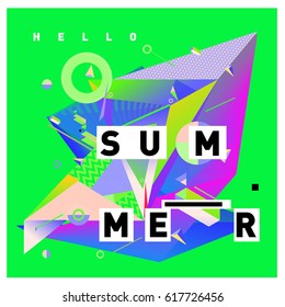 Vector of triangle geometric 3d forms. Modern info banner abstract backgrounds for Summer Poster. Message presentations or identity layouts. Graphic template and ideas.