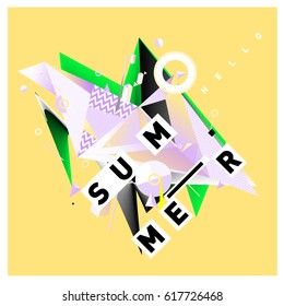 Vector of triangle geometric 3d forms. Modern info banner abstract backgrounds for Summer Poster. Message presentations or identity layouts. Graphic template and ideas.