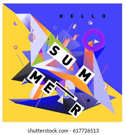 Vector of triangle geometric 3d forms. Modern info banner abstract backgrounds for Summer Poster. Message presentations or identity layouts. Graphic template and ideas.