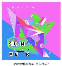 Vector of triangle geometric 3d forms. Modern info banner abstract backgrounds for Summer Poster. Message presentations or identity layouts. Graphic template and ideas.