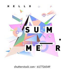 Vector of triangle geometric 3d forms. Modern info banner abstract backgrounds for Summer Poster. Message presentations or identity layouts. Graphic template and ideas.