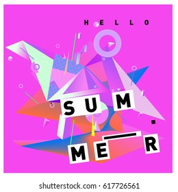 Vector of triangle geometric 3d forms. Modern info banner abstract backgrounds for Summer Poster. Message presentations or identity layouts. Graphic template and ideas.