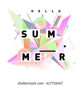 Vector of triangle geometric 3d forms. Modern info banner abstract backgrounds for Summer Poster. Message presentations or identity layouts. Graphic template and ideas.