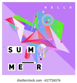 Vector of triangle geometric 3d forms. Modern info banner abstract backgrounds for Summer Poster. Message presentations or identity layouts. Graphic template and ideas.