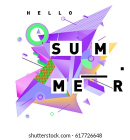 Vector of triangle geometric 3d forms. Modern info banner abstract backgrounds for Summer Poster. Message presentations or identity layouts. Graphic template and ideas.