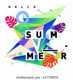 Vector of triangle geometric 3d forms. Modern info banner abstract backgrounds for Summer Poster. Message presentations or identity layouts. Graphic template and ideas.