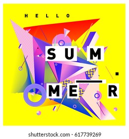 Vector of triangle geometric 3d forms. Modern info banner abstract backgrounds for Summer Poster. Message presentations or identity layouts. Graphic template and ideas.