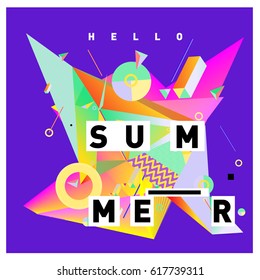 Vector of triangle geometric 3d forms. Modern info banner abstract backgrounds for Summer Poster. Message presentations or identity layouts. Graphic template and ideas.