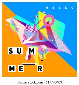 Vector of triangle geometric 3d forms. Modern info banner abstract backgrounds for Summer Poster. Message presentations or identity layouts. Graphic template and ideas.