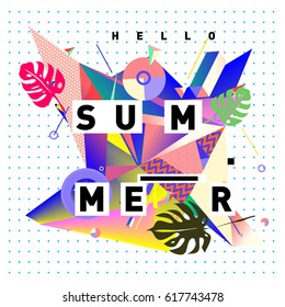 Vector of triangle geometric 3d forms. Modern info banner abstract backgrounds for Summer Poster. Message presentations or identity layouts. Graphic template and ideas.