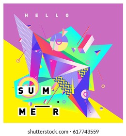 Vector of triangle geometric 3d forms. Modern info banner abstract backgrounds for Summer Poster. Message presentations or identity layouts. Graphic template and ideas.
