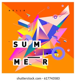 Vector of triangle geometric 3d forms. Modern info banner abstract backgrounds for Summer Poster. Message presentations or identity layouts. Graphic template and ideas.