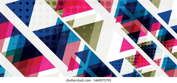 Vector triangle geometric abstract composition background. Retro vector illustration. Ornament illustration. Banner, poster template.