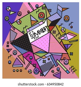 Vector of triangle geometric forms for summer events. Modern info banner abstract backgrounds for holiday poster. message presentations or identity layouts. Graphic template and ideas.