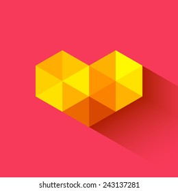 Vector Triangle Geometric Mosaic Heart with Long Shadow. Template for Valentines Day