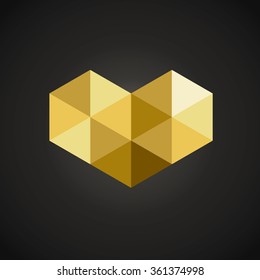 Vector Triangle Geometric Mosaic Heart with Long Shadow. Template for Valentines Day