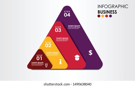 Vector triangle infographic design template with four options steps Infographics for business concept, presentations banner, process diagram, flow chart, workflow layout, info graph