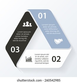 Vector triangle infographic. Template for cycle diagram, graph, presentation and round chart. Business concept with 3 options, parts, steps or processes. Abstract background.
