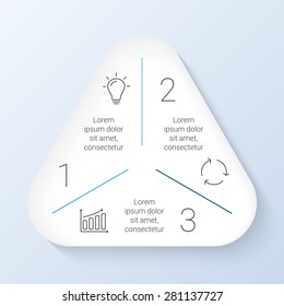 Vector triangle infographic. Template for cycle diagram, graph, presentation and round chart. Business concept with 3 options, parts, steps or processes. Linear graphic. Data visualization.