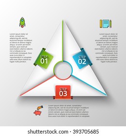 Vector triangle infographic. Template for cycle diagram, graph, presentation and chart. Business concept with 3 options, parts, steps or processes. Data visualization.