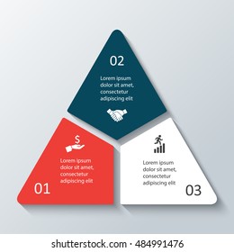 Vector triangle infographic. Template for cycle diagram, graph, presentation and chart. Business concept with 3 options, parts, steps or processes. Data visualization.