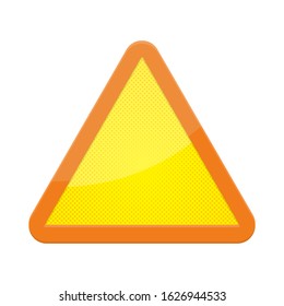 Vector triangle isolated. Yellow bright triangle button. Dotted button in pop art design.